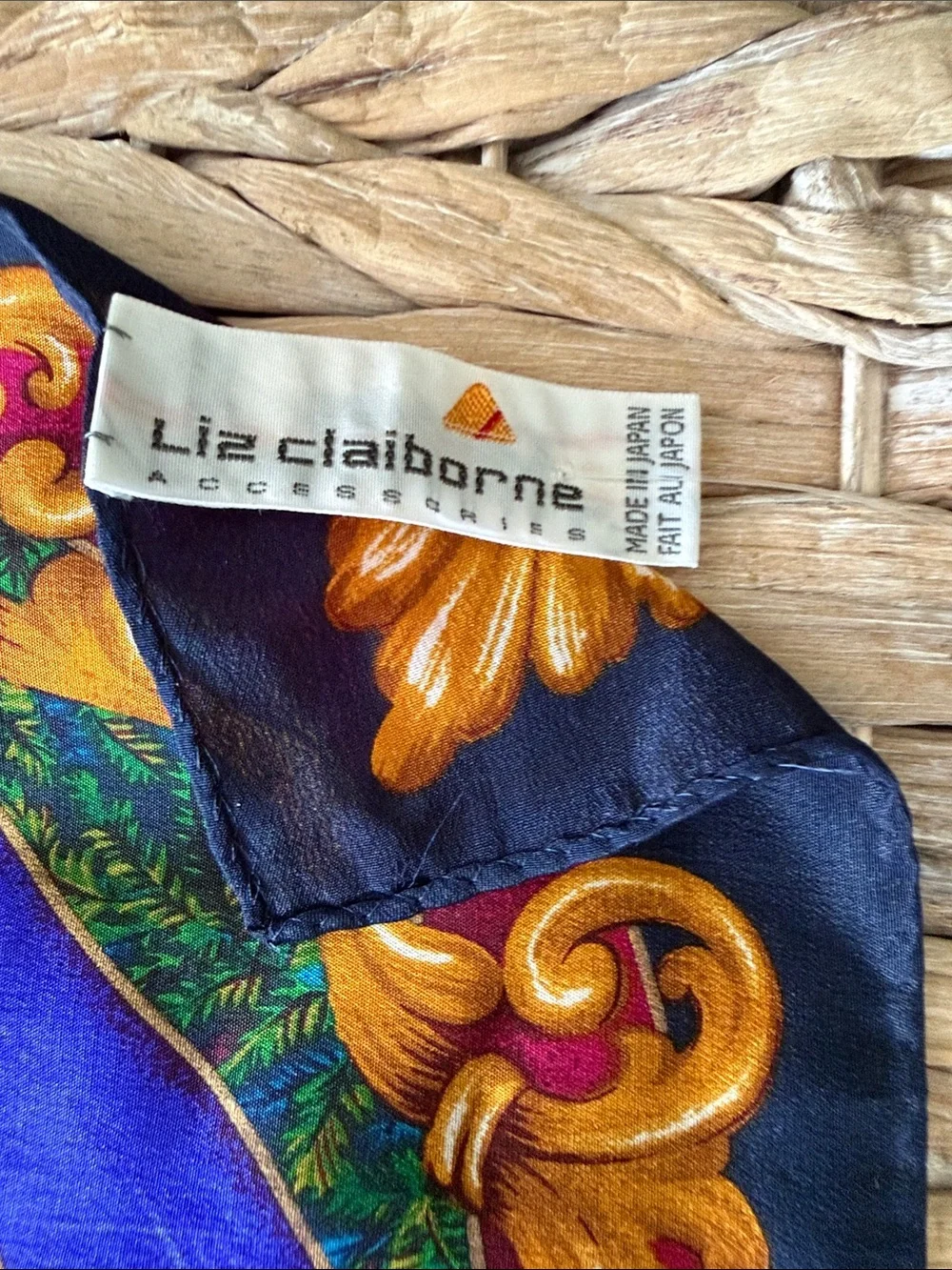 Liz Claiborne Navy Scarf with Multicolor Baroque Print